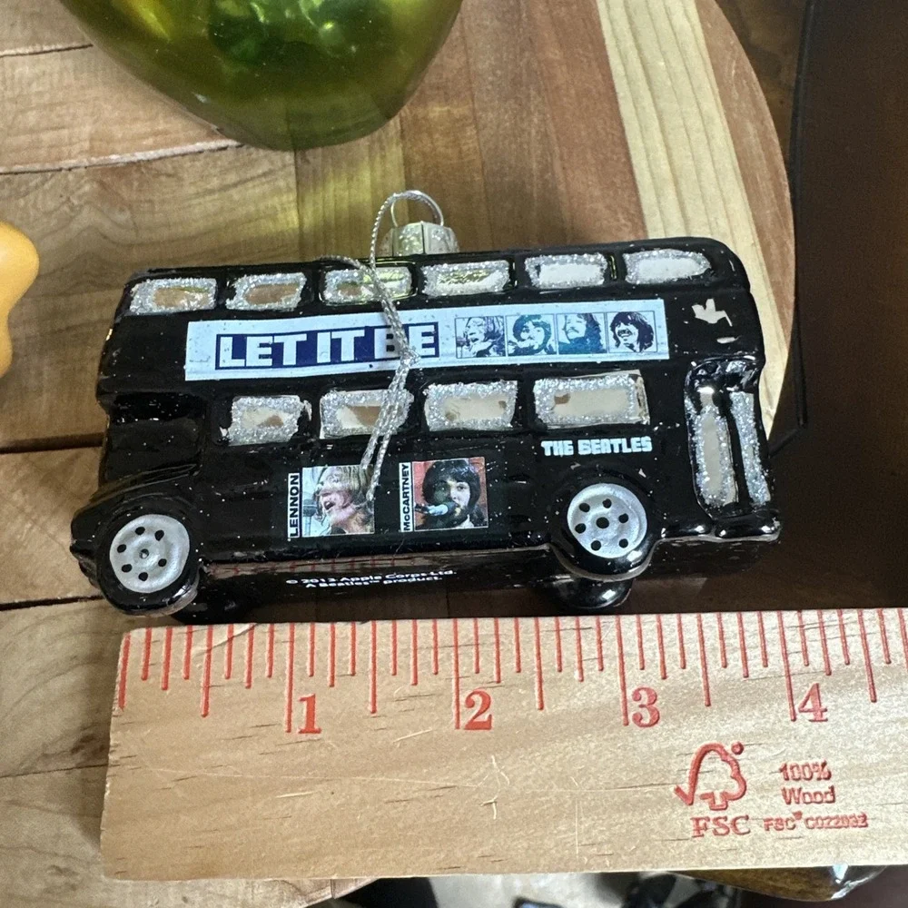 The Beatles 3 Ornaments 3-4 Inch Double Decker Bus Green Apple Yellow Submarine